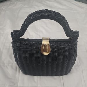 Vintage Black Woven Top Handle Bag | Made in Hong Kong